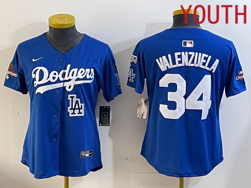 Youth Los Angeles Dodgers #34 Valenzuela Blue Game 2024 Nike MLB Jersey style 1205->youth mlb jersey->Youth Jersey